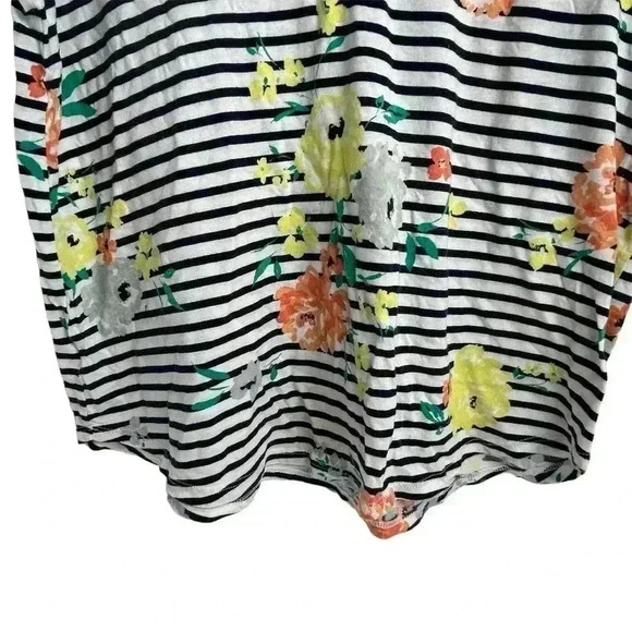 Loft Women's V-Neck Striped Floral T-Shirt Multicolor Size L - Picture 6 of 9